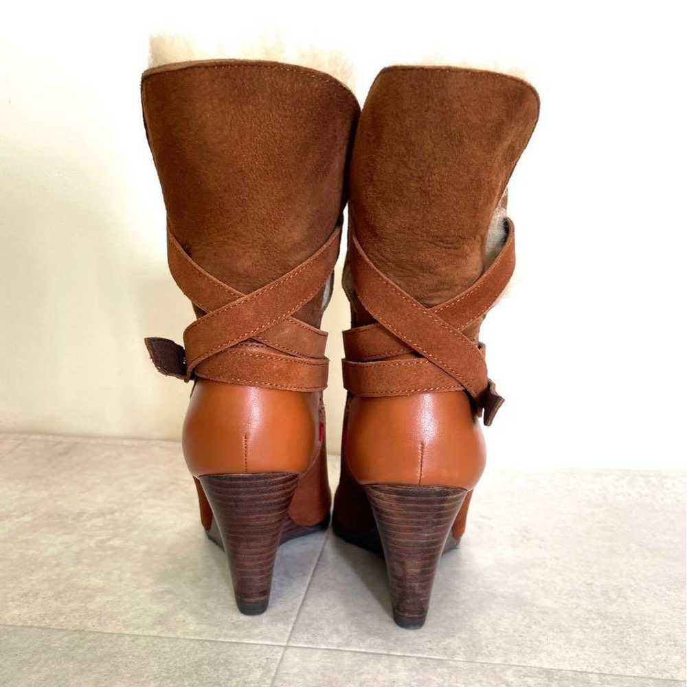 Brown suede wedge heel booties, size 24.5. - image 4