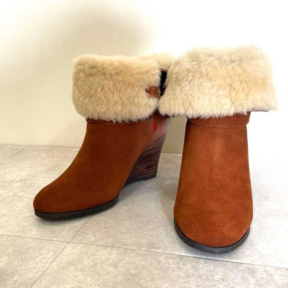 Brown suede wedge heel booties, size 24.5. - image 5