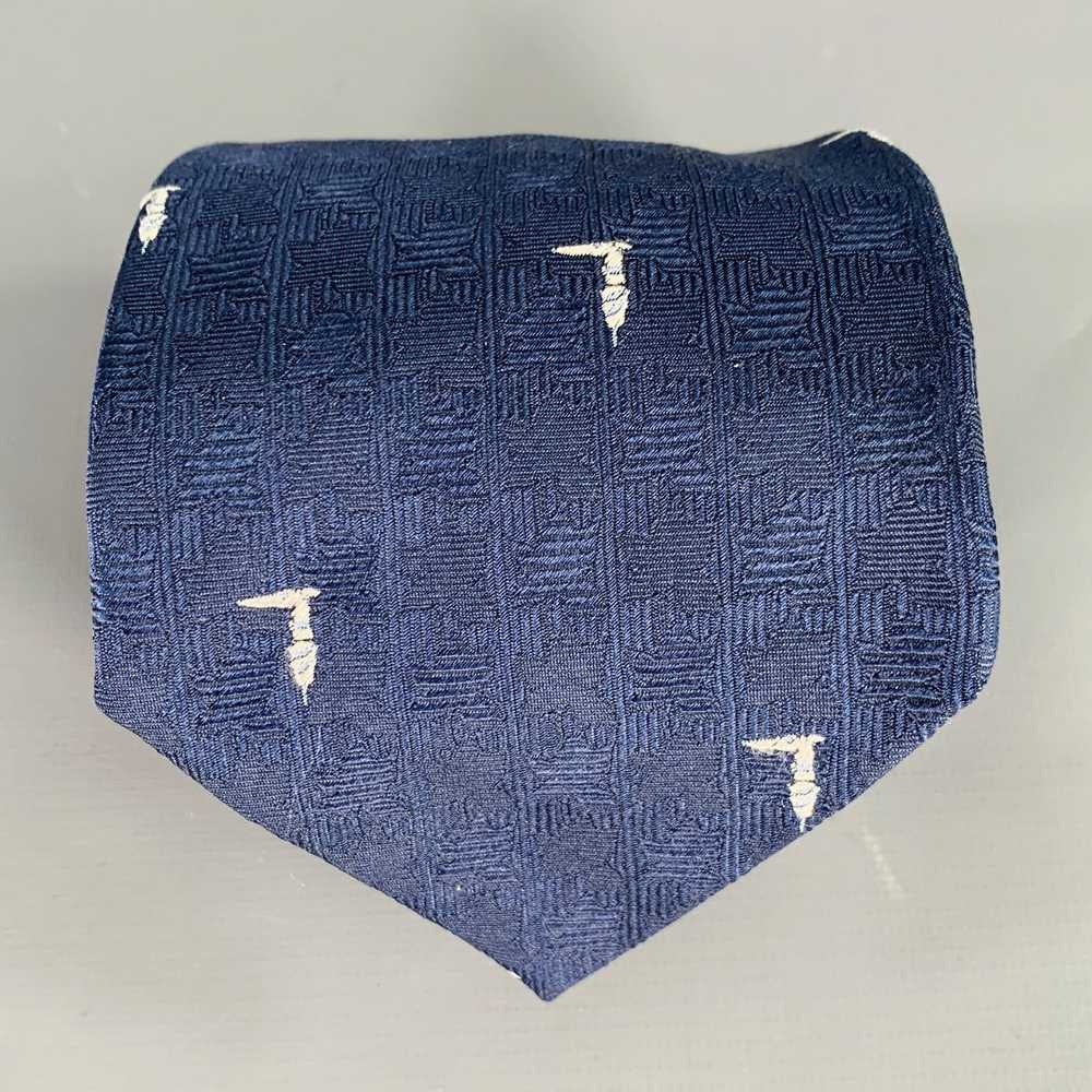 Trussardi Navy White Textured Logo Silk Tie - image 1