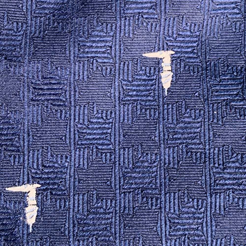 Trussardi Navy White Textured Logo Silk Tie - image 2