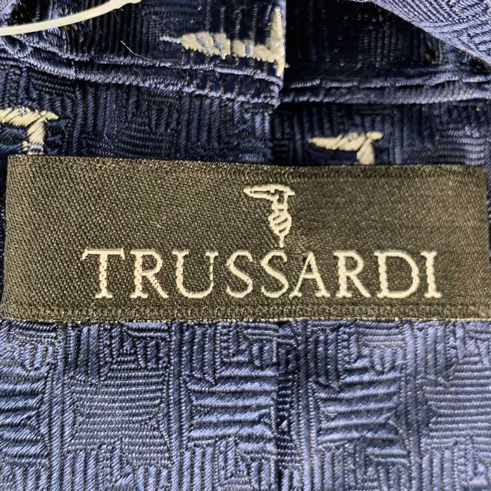 Trussardi Navy White Textured Logo Silk Tie - image 4