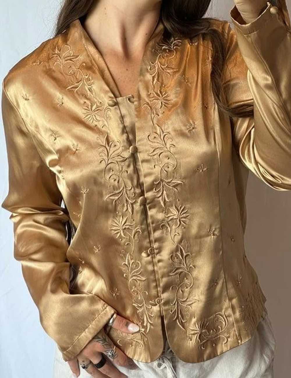 Designer Laura Scott Gold Embroidered Blouse Size… - image 1