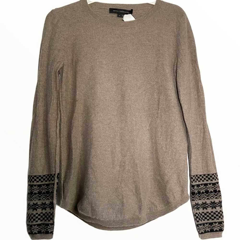 Other Skull Cashmere Sweater Tan Checkerboard Pri… - image 2