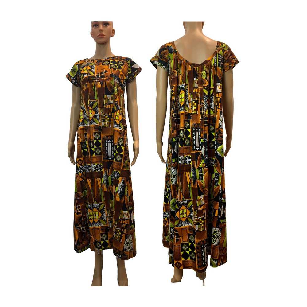 Vintage Vintage 70s Barkcloth Hawaiian Maxi Dress… - image 2