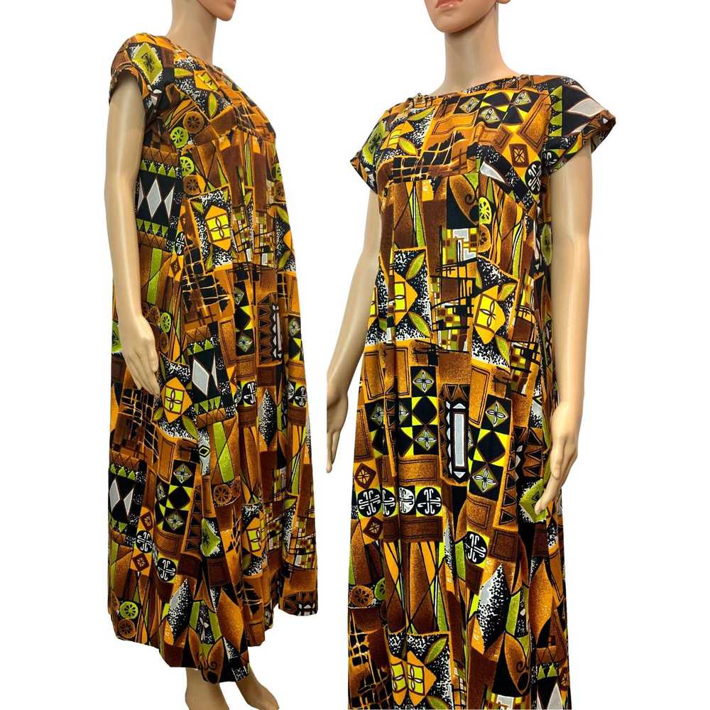 Vintage Vintage 70s Barkcloth Hawaiian Maxi Dress… - image 6