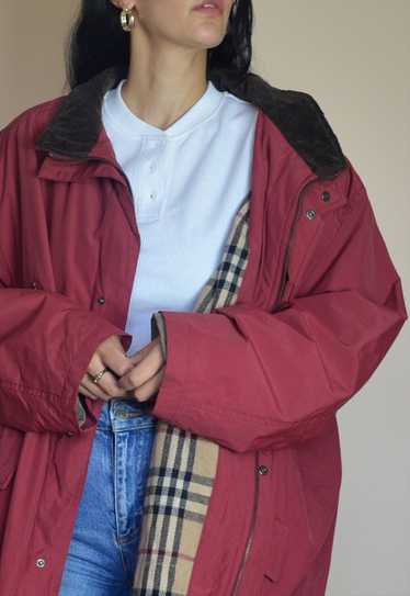 Vintage Burberry Nova Check Winter Coat in Burgund