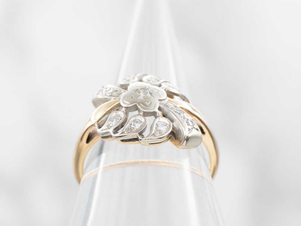 Retro Two Tone Floral Diamond Cocktail Ring - image 3