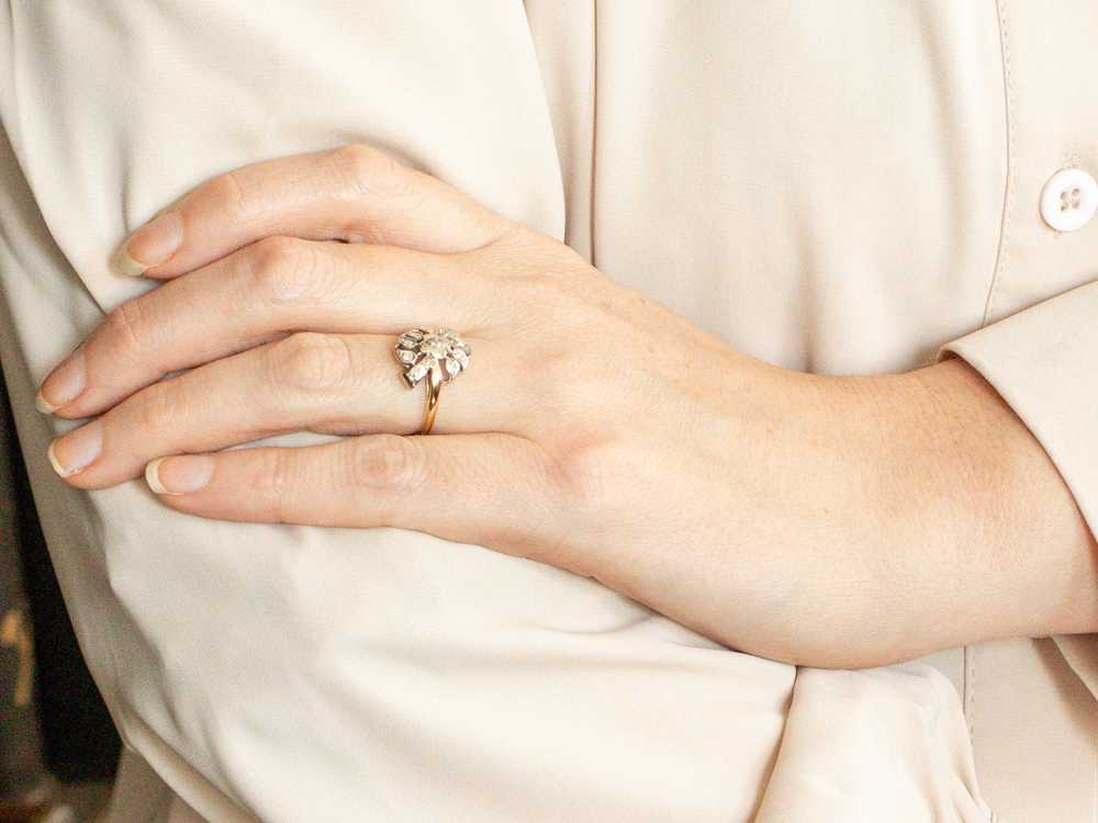 Retro Two Tone Floral Diamond Cocktail Ring - image 4