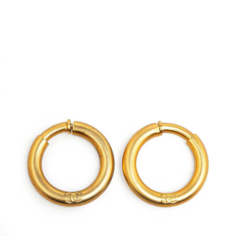 Gold Chanel Gold Plated CC Hoop Earrings - image 1