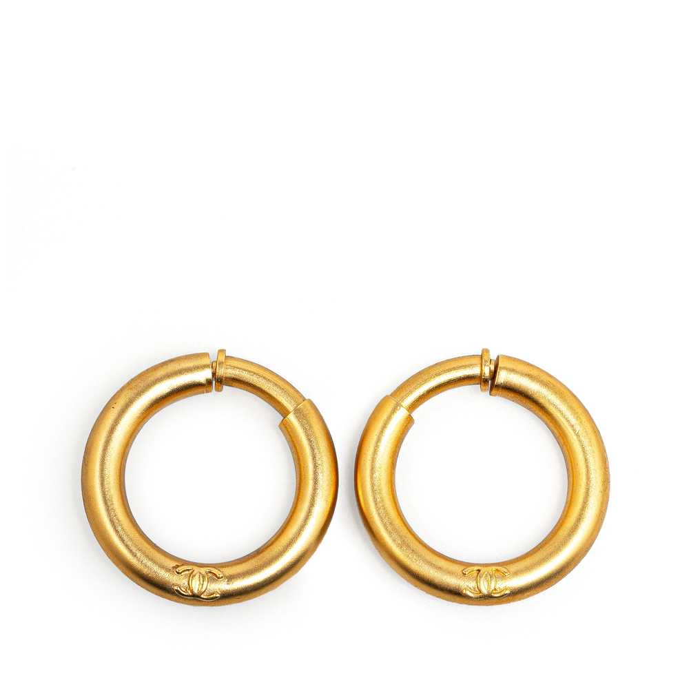 Gold Chanel Gold Plated CC Hoop Earrings - image 2