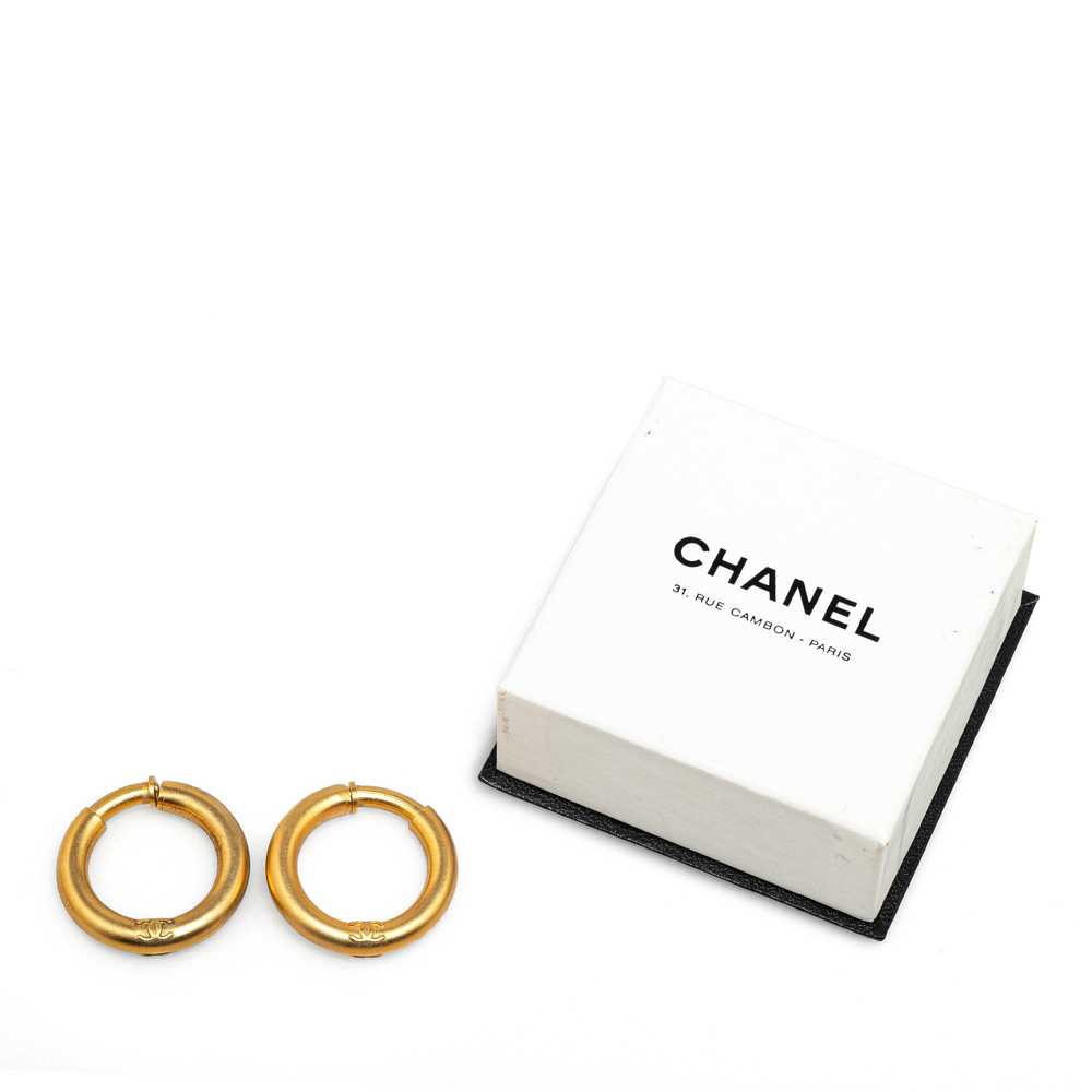 Gold Chanel Gold Plated CC Hoop Earrings - image 4