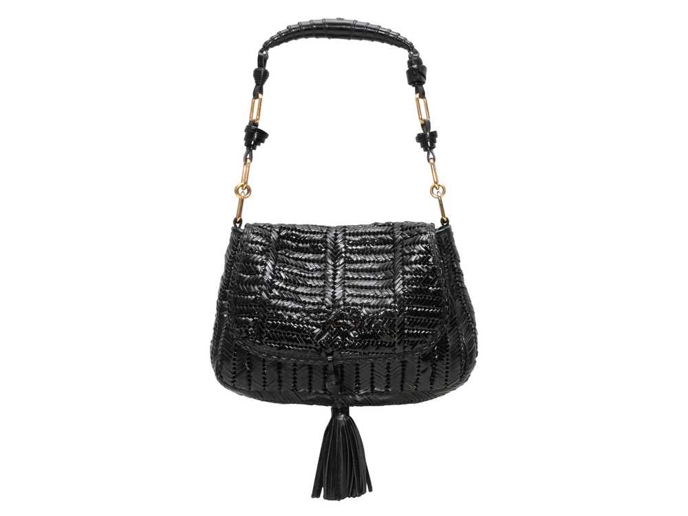 Black Anya Hindmarch Woven Patent Leather Shoulde… - image 1