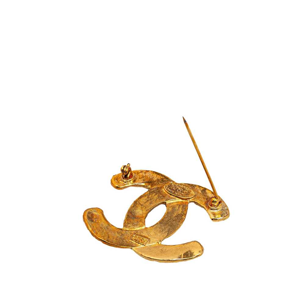 Gold Chanel Gold Plated CC Quilted Brooch - image 3