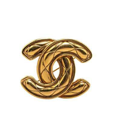 Gold Chanel Gold Plated CC Quilted Brooch