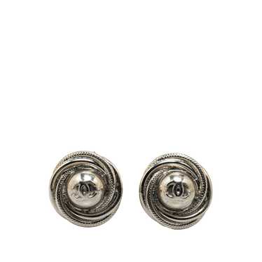 Silver Chanel Silver Plated CC Clip On Earrings