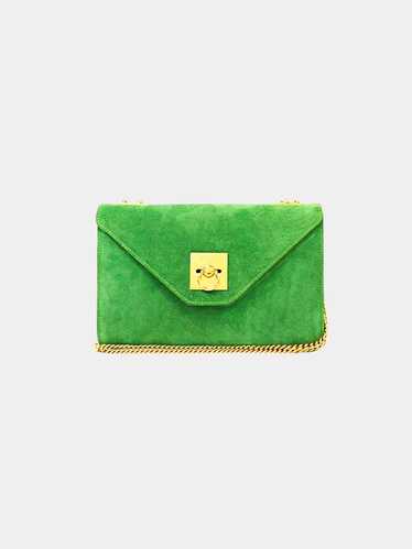 Celine 1980s Green Suede Envelope Bag