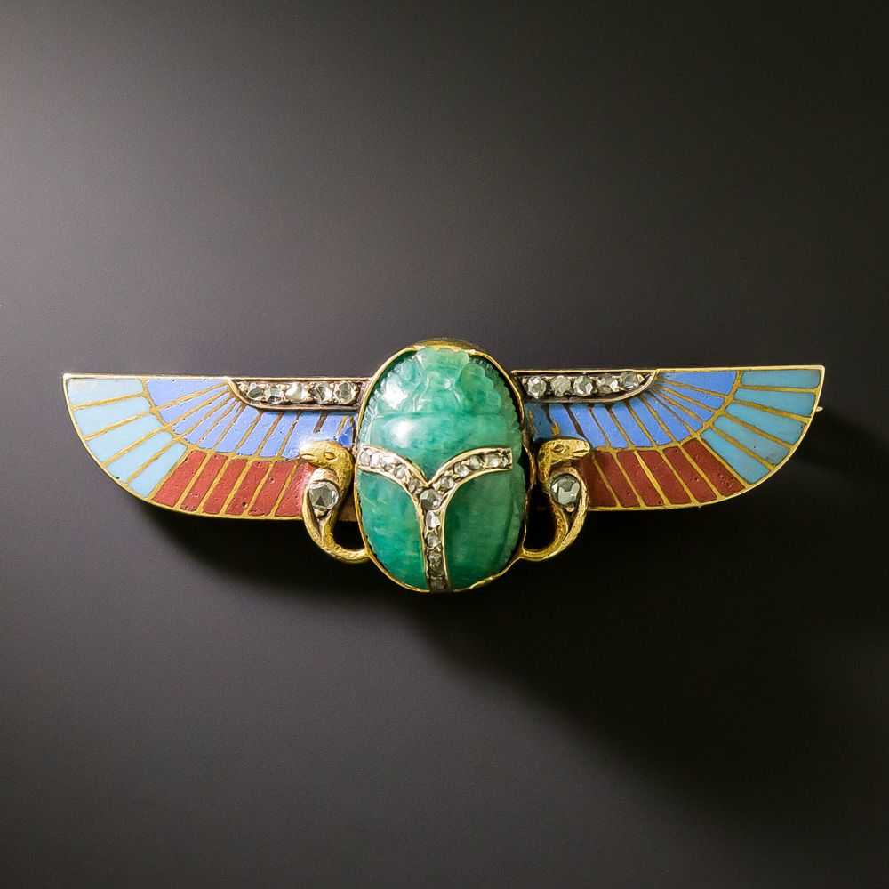 Victorian Egyptian Revival Winged Amazonite Scara… - image 1