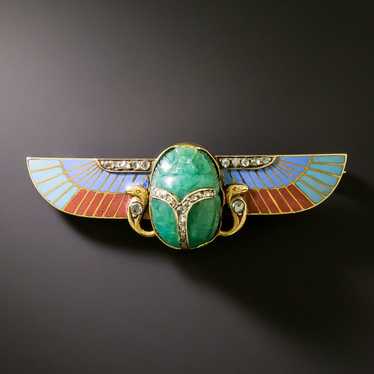 Victorian Egyptian Revival Winged Amazonite Scara… - image 1