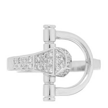 GUCCI 18K White Gold Diamond Chiodo Horsebit Ring 