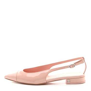 CHANEL Patent Calfskin Cap Toe Slingback Flats 38… - image 1