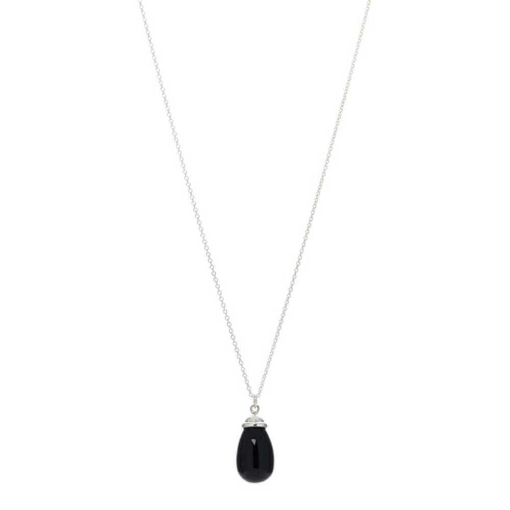 TIFFANY Sterling Silver Black Onyx Drop Pendant N… - image 1