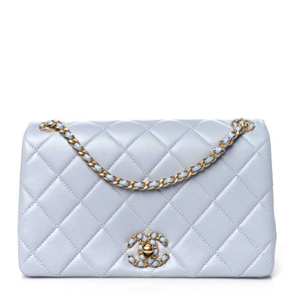 CHANEL Lambskin Quilted Braided CC Flap Blue - image 1