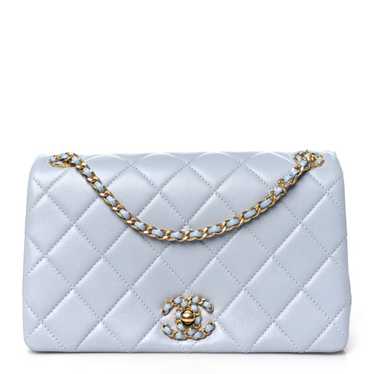 CHANEL Lambskin Quilted Braided CC Flap Blue - image 1