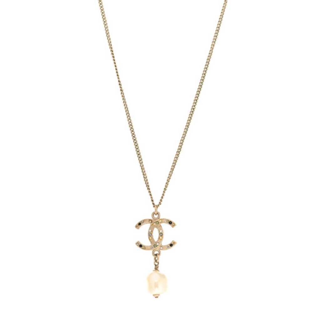 CHANEL Pearl Crystal CC Pendant Necklace Silver - image 1