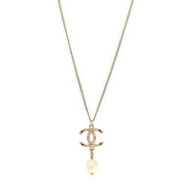 CHANEL Pearl Crystal CC Pendant Necklace Silver - image 1