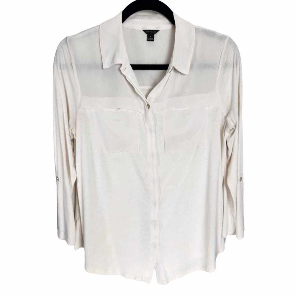 Ann Taylor Ann Taylor White Semi-Sheer 3/4 Sleeve… - image 1