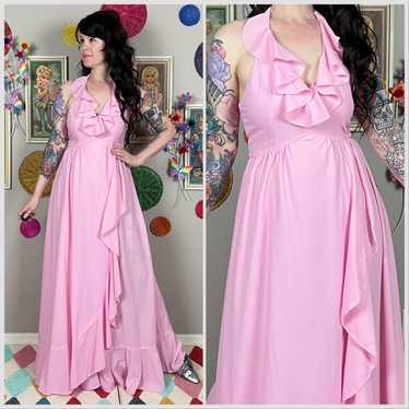 1960s Bubble store Gum Pink Cocktail Dress with Ruffle Sleeves and Matching Belt