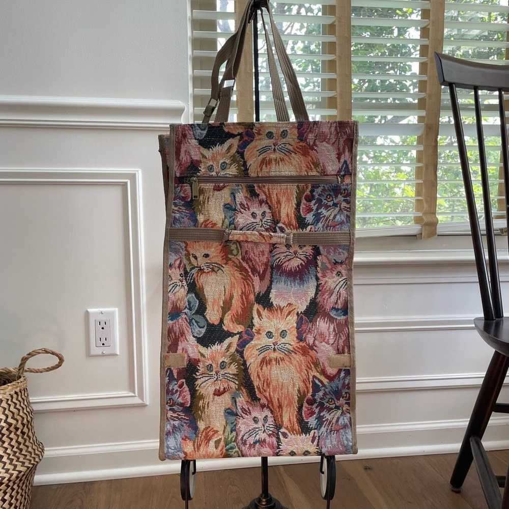 Vintage Vintage Cat Tapestry Wheeled Shopper Bag … - image 2