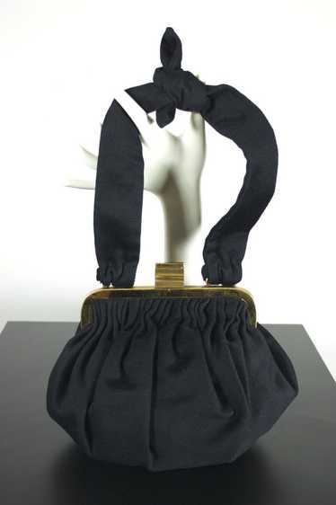 Velvety wool mohair blend black 1940s-50s handbag