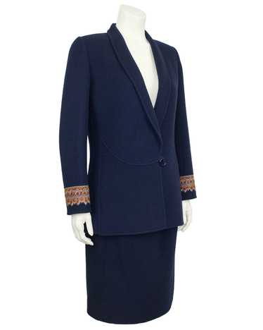 Oscar De La Renta Navy Blue Wool Suit