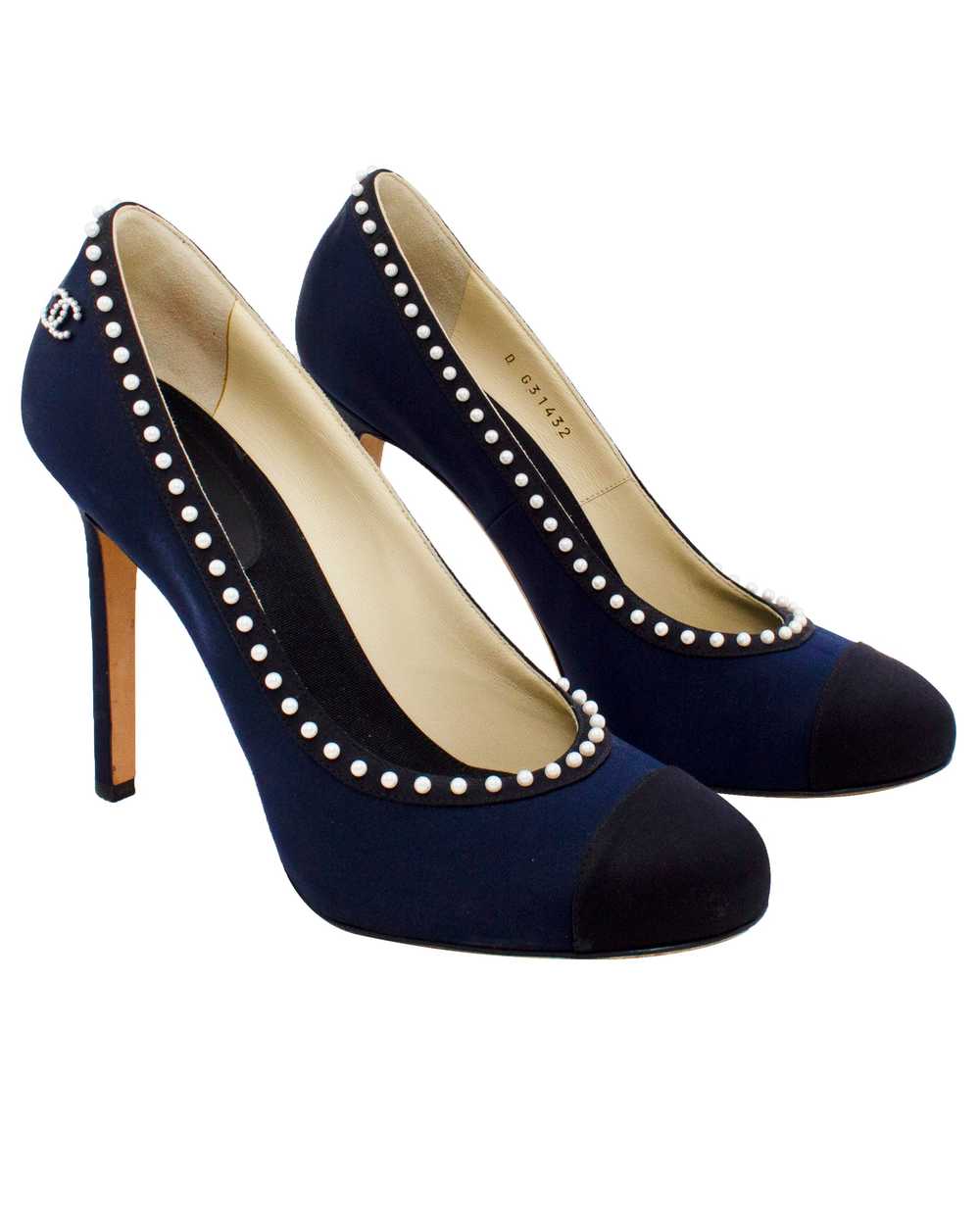 Chanel Navy and Black Evening Shoe with Pearls - image 1