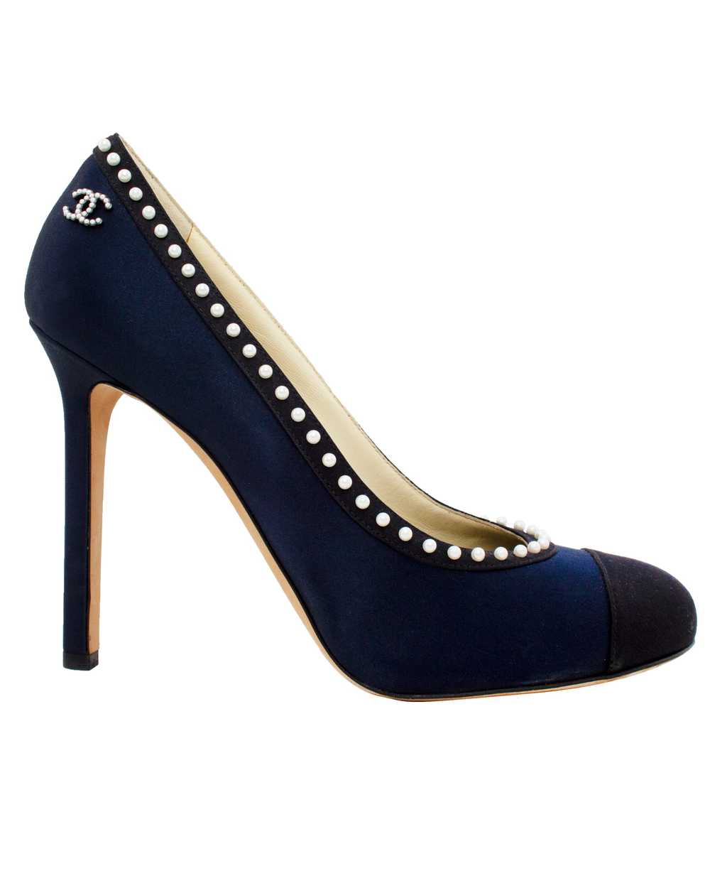 Chanel Navy and Black Evening Shoe with Pearls - image 2