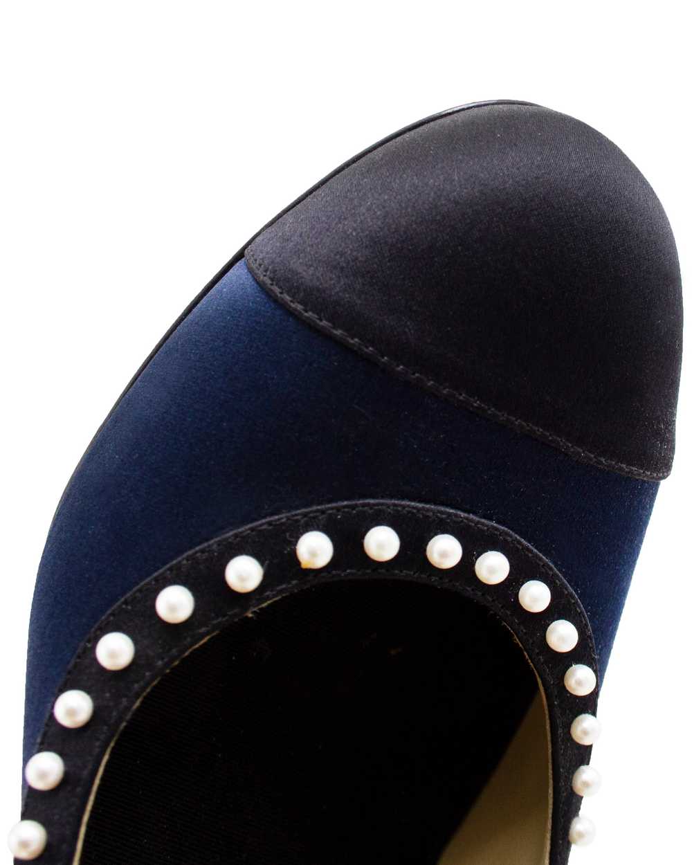 Chanel Navy and Black Evening Shoe with Pearls - image 3