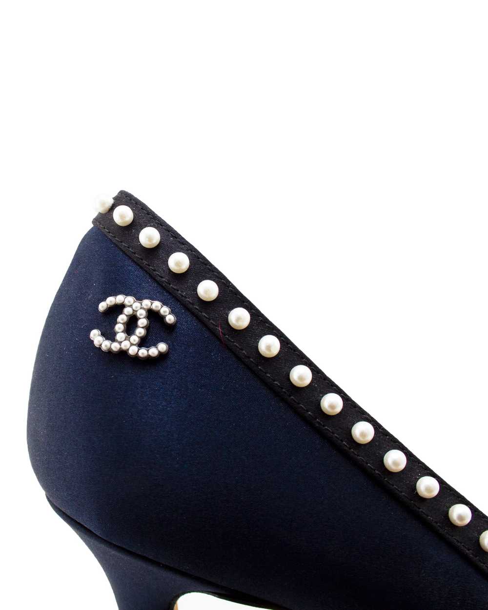 Chanel Navy and Black Evening Shoe with Pearls - image 5