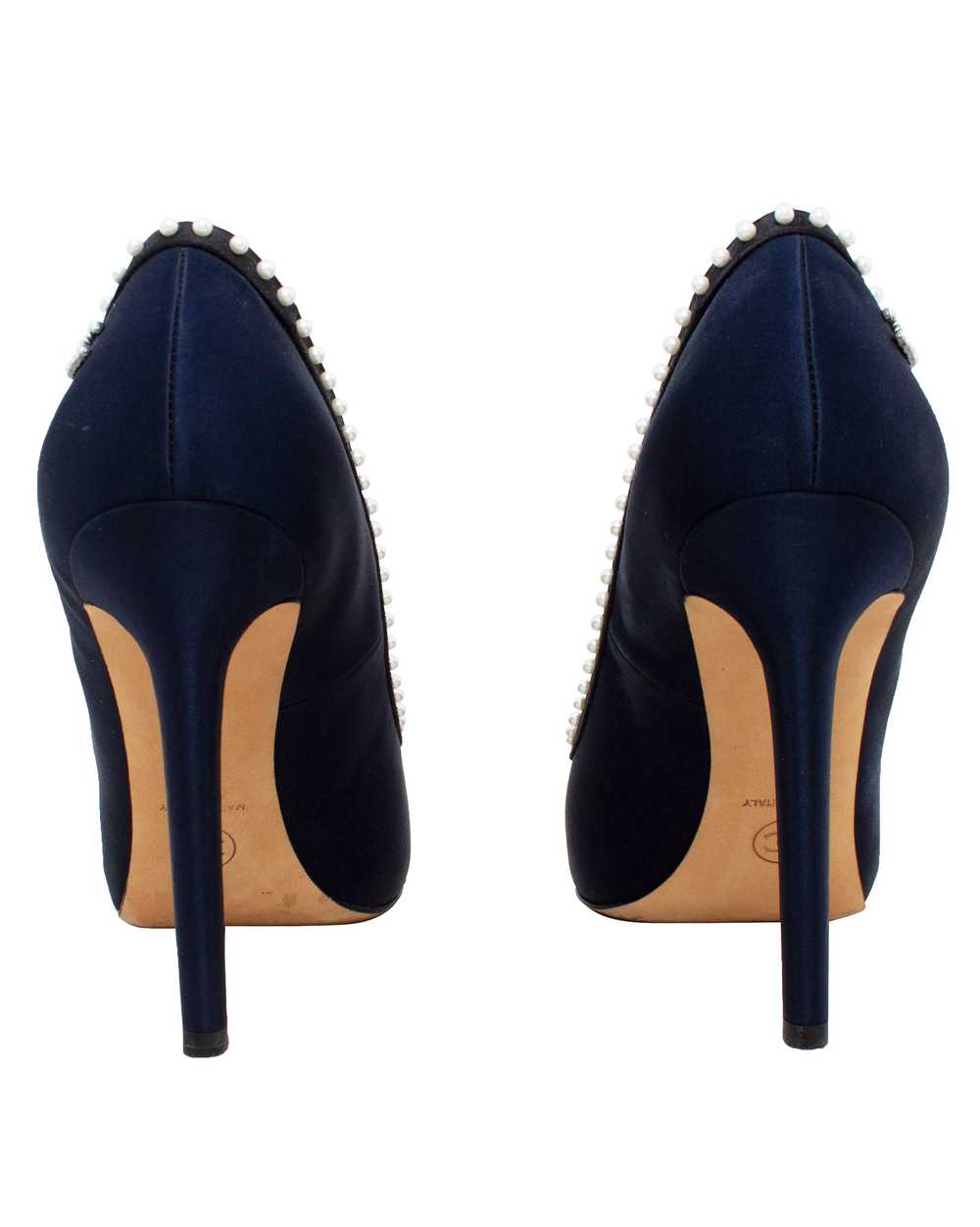 Chanel Navy and Black Evening Shoe with Pearls - image 7