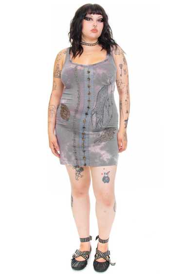 Vintage Y2K Decorated Tie-Dye Grey Fairy Tank Dres