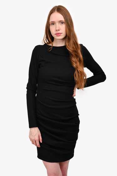 Obakki Black Ruched Wool Dress Size 4