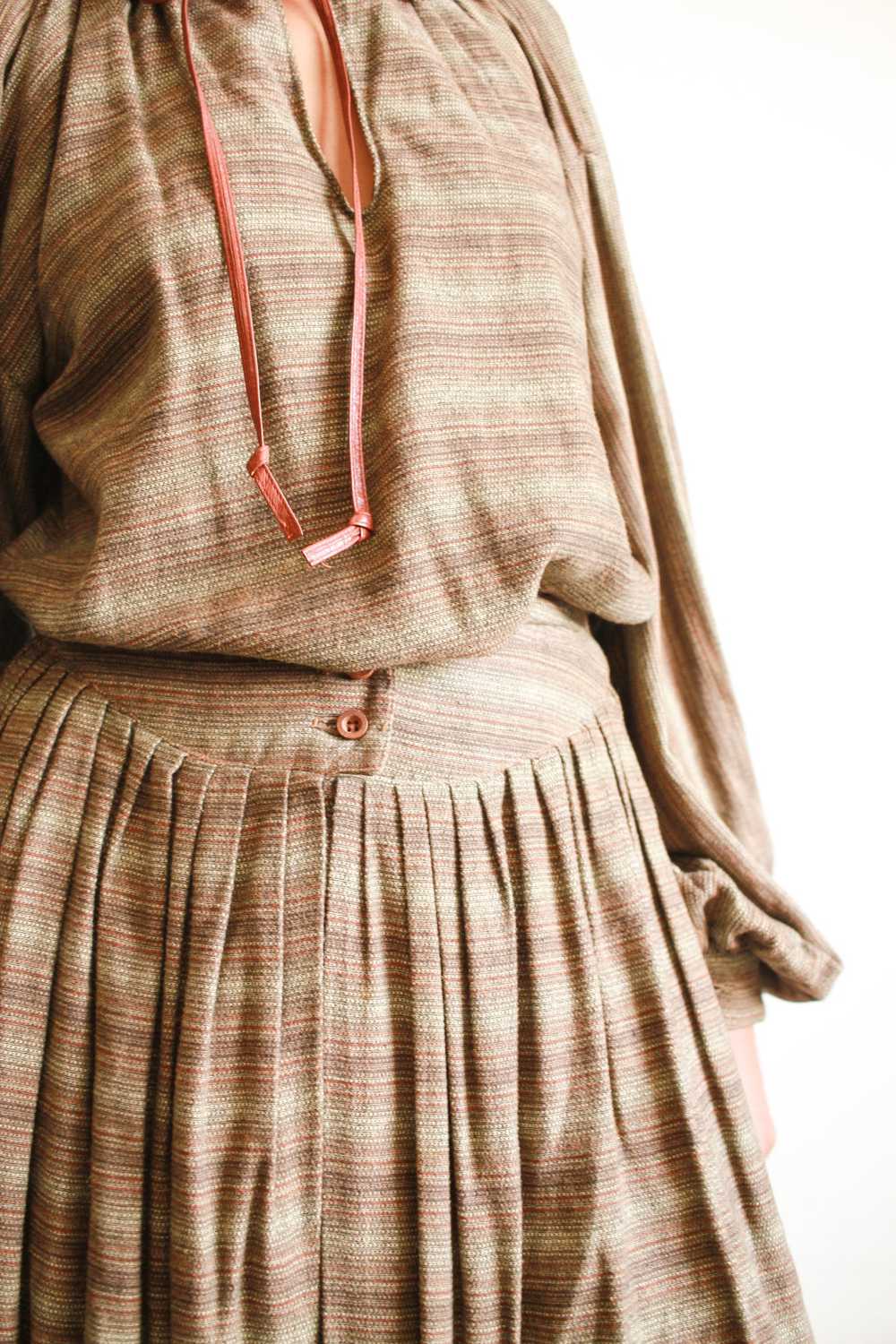 1970s Geoffrey Beene Striped Olive Wool Skirt Set - image 11