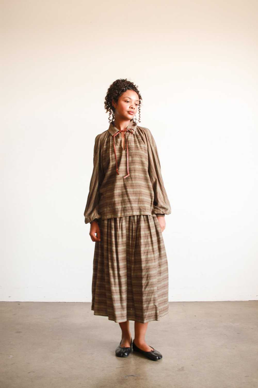 1970s Geoffrey Beene Striped Olive Wool Skirt Set - image 4