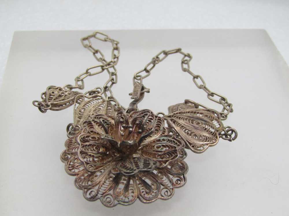 Vintage Sterling Filigree Florall Necklace, Mexic… - image 7