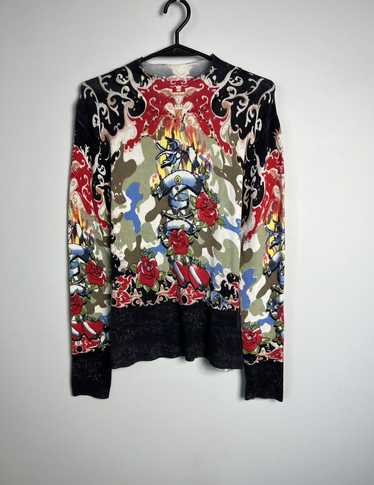 Ed Hardy × Vintage Sweater y2k heart flowers fire 