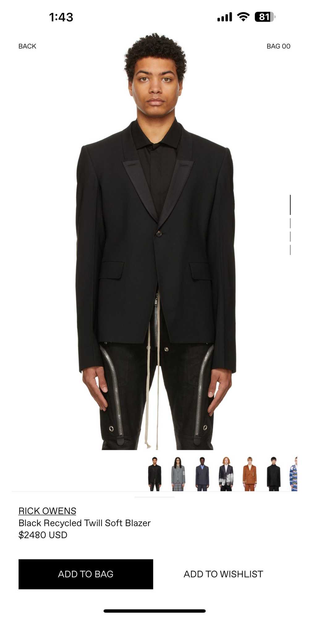 Rick Owens RICK OWENS Black Tux Lapel Soft Blazer - image 4