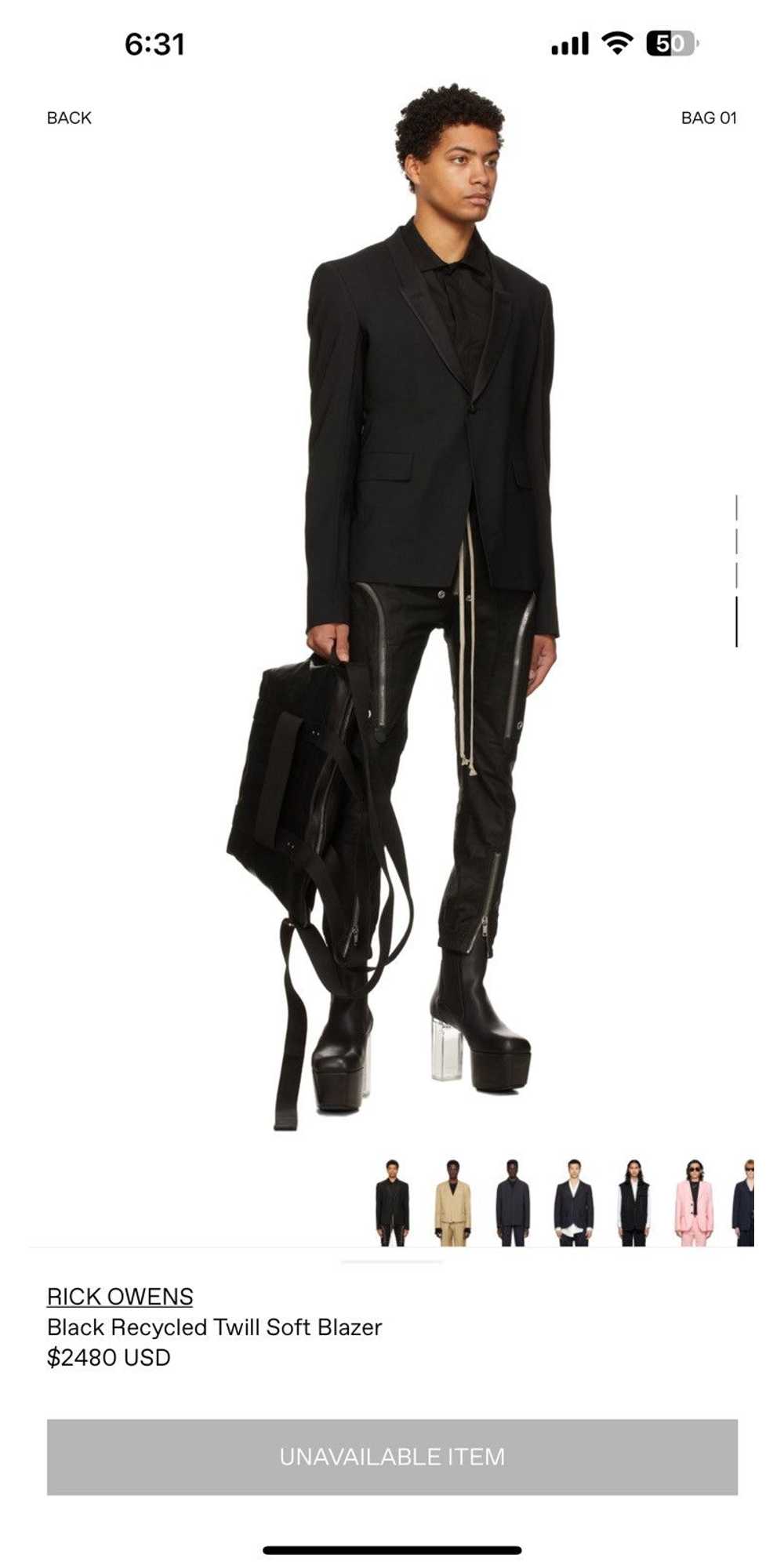 Rick Owens RICK OWENS Black Tux Lapel Soft Blazer - image 5