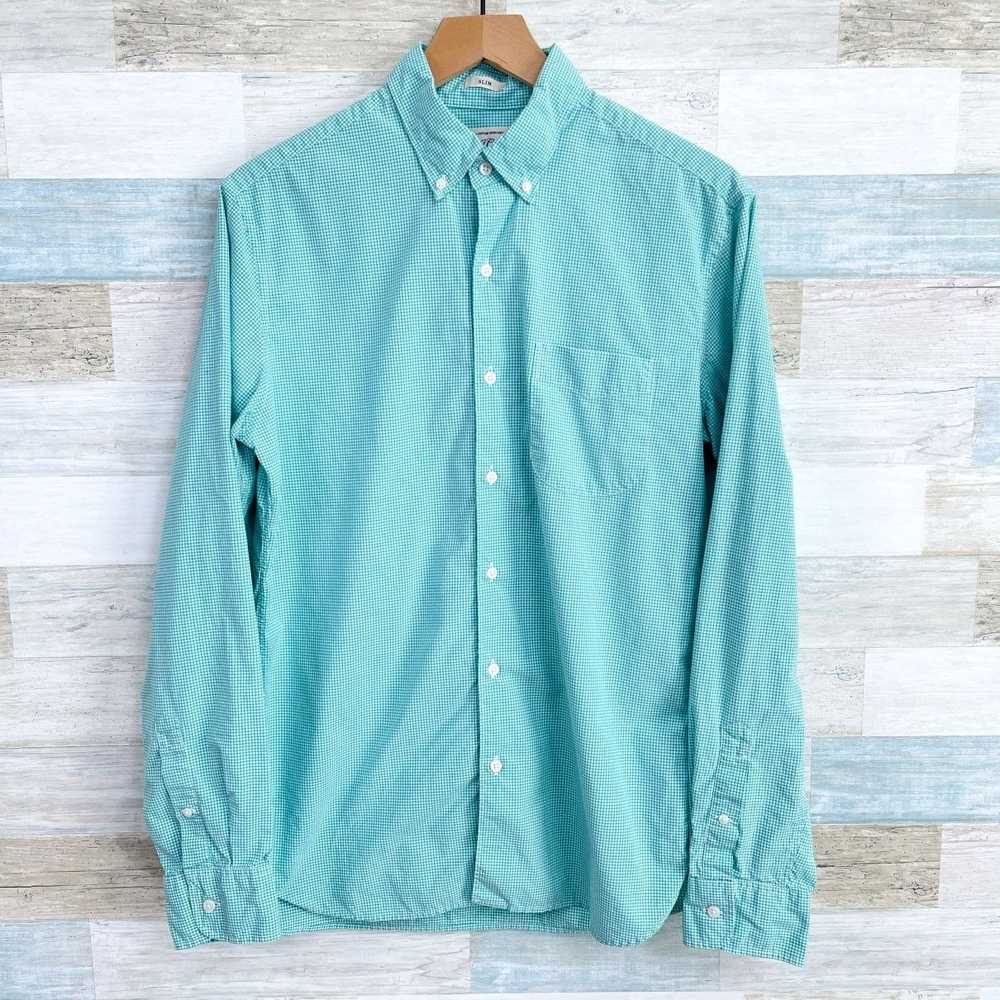 J.Crew J Crew Cotton Poplin Shirt Green Micro Gin… - image 1