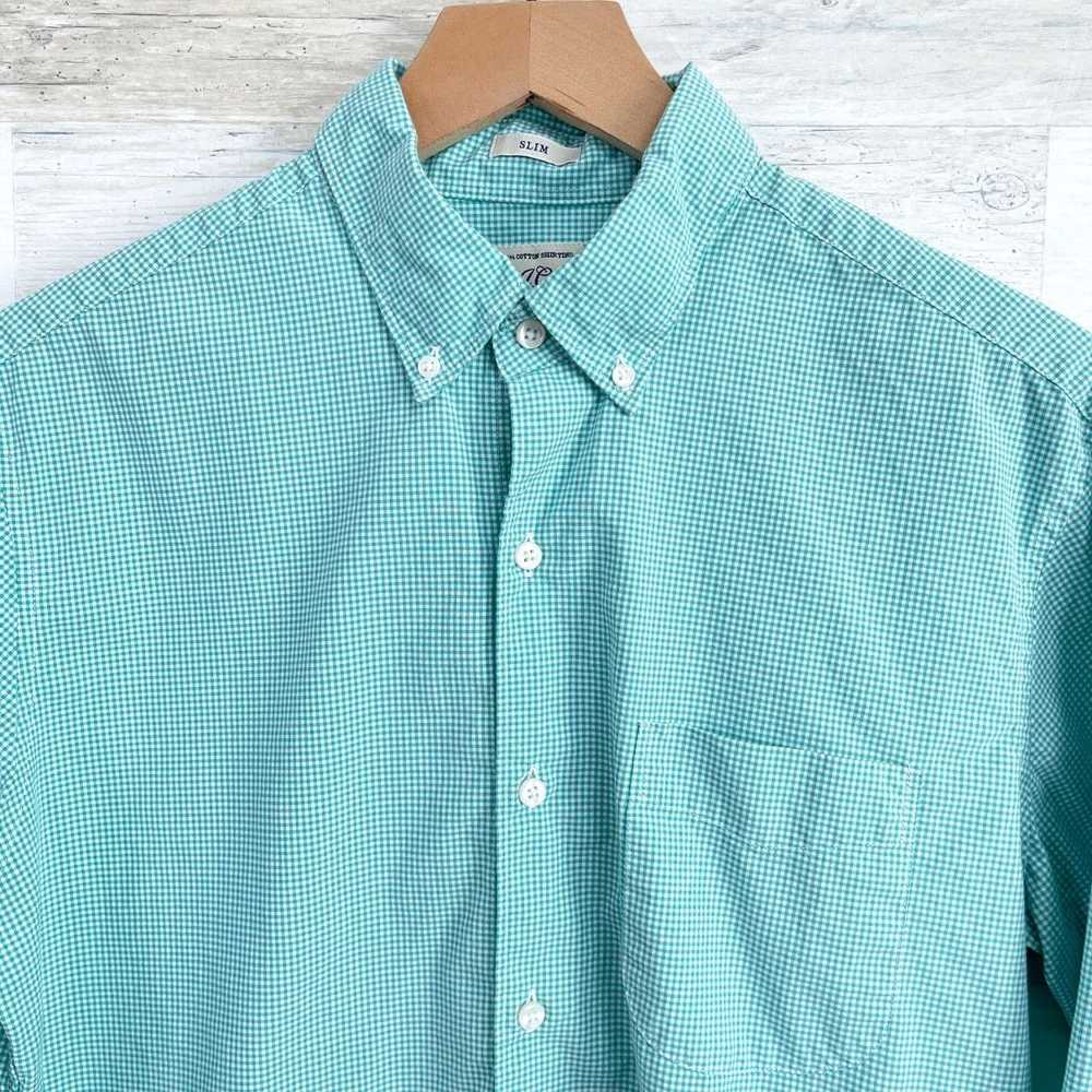 J.Crew J Crew Cotton Poplin Shirt Green Micro Gin… - image 2