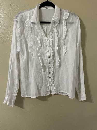 JP and Mattie white cotton ruffle button down shir